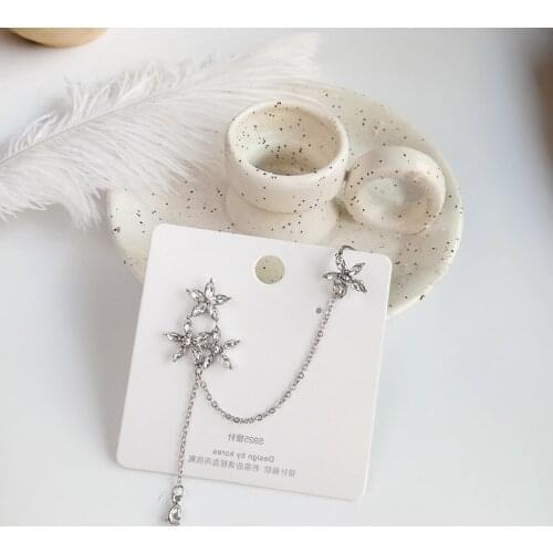 Korean Fashion Earrings Asymmetrical Crystal Flower Earrings 2021 New Temperament Net Celebrity Personalized Earrings Womens