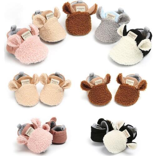 Brand New Toddler Newborn Baby Crawling Shoes Boy Girl Lamb Slippers Prewalker Trainers Fur Winter Animal Ears First Walker