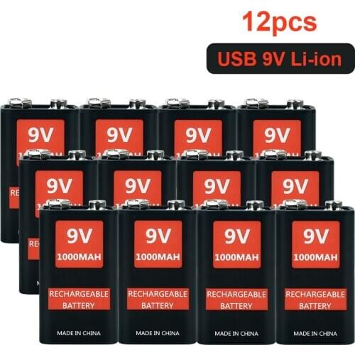 1000mAh micro USB 9 Volt li-ion Rechargeable Battery 6F22 9V Li ion Lithium Battery for RC Helicopter Model Microphone Toy