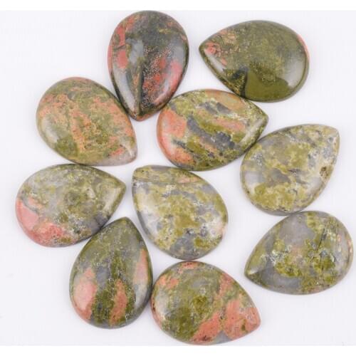 Fashion Enamel Pandora Unakite Gem Stones Teardrop Cabochon CAB No Drill 32x24x6mm Beads For Jewelry Making 1PCS J369