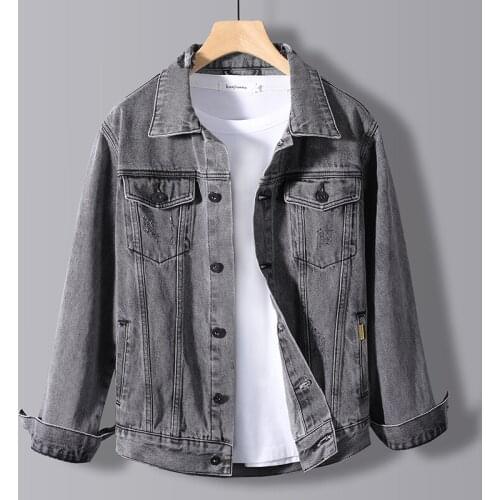 Men Denim Coat Spring Autumn New Boy Stand Collar Jean Jackets White Pink Male Casual Street Wear Loose Washed Cowboy Outerwear