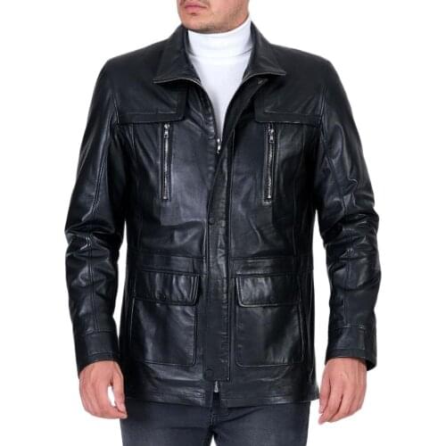 New Season Mens Genuine Leather Square Pocket Zippered Original Winter Jacket