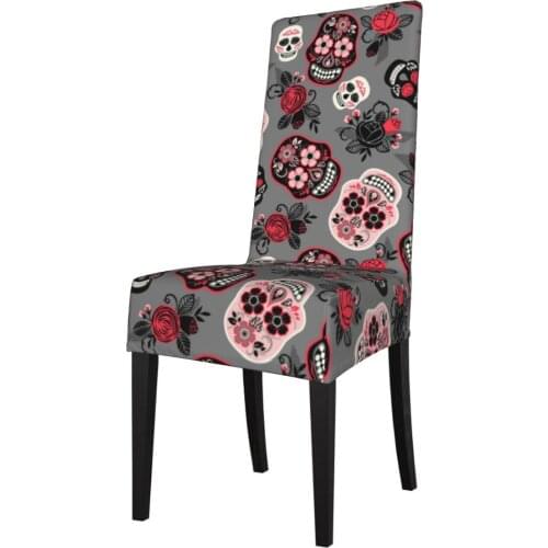 Dining Chair Cover Spandex Elastic Sugar Skull Modern Slipcovers Furniture Cover Kitchen Wedding housse de chaise