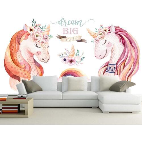 Papel de parede Watercolor unicorn flower 3d wallpaper mural,living room sofa tv wall bedroom wall papers home decor mural