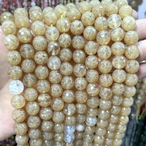 Faceted Natural Stone Yellow Citrines Quartzs Round Beads For Jewelry Making DIY Bracelet Necklace Accessories 4 6 8 10 12mm