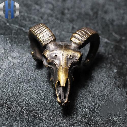 Original 925 Silver Brass Skull Large Pan Goat Skull Hanging Necklace Key Link Dark For Men And Women