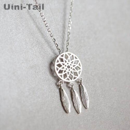Hot 925 sterling silver feather dream catcher necklace wholesale Korean version of the simple fashion wild sweet jewelry