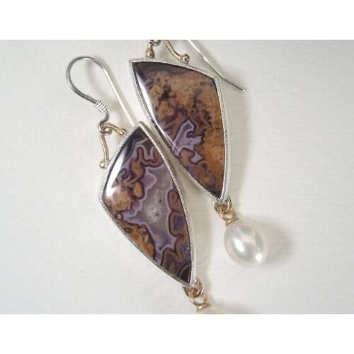 Exquisite Triangle Purple Opal Drop Earrings Fashion Jewelry Purple Rhinestone White Pearl Personality Pendant Earrings