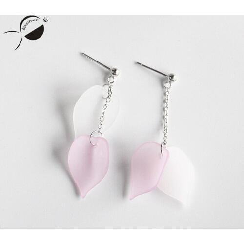 Peach Petal Drop Earring S925 Silver Jewelry Female Drop Earings Pink Pendant Sterling Silver Tassels Dangle Earrings for Women