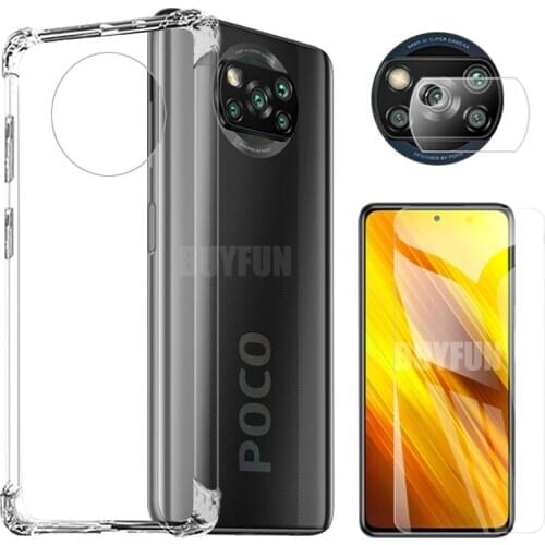 1-3pcs Silicone soft Transparent case with For Xiaomi Poco X3 NFC camera protective glass Xiaomy Poco X3 NFC Tempered Glass