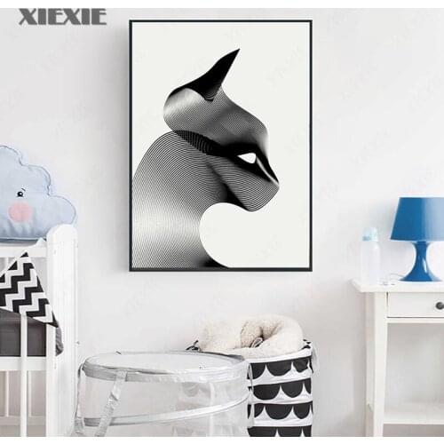 Modern Minimalist Prints Animal Black White Line Cat Hd Poster Lines Canvas Painting Pictures Art Wall for Living Room Decor