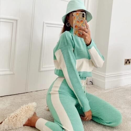 Long Sleeve Sportswear Ladies Zipper Stand Collar Sports Running Suit Autumn and Winter Jogging Leisure Two-piece Suit