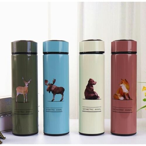 480ml Portable Double Stainless Steel Thermos Mug With Filter Animal Pattern Travel Thermal Bottle Vacuum Flask For Gifts