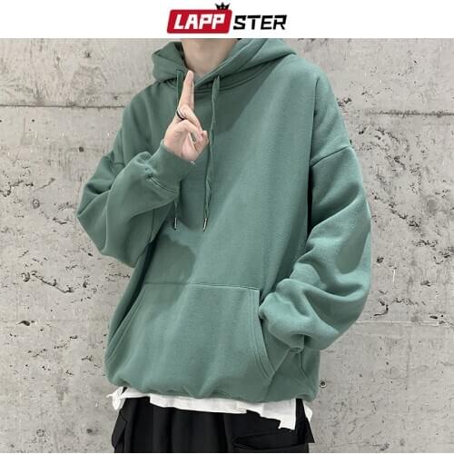 LAPPSTER Men Colors Solid Hooded Hoodies 2020 Mens Black Pocket Harajuku Streetwear Sweatshirts Male Loose Hoodies Plus Size