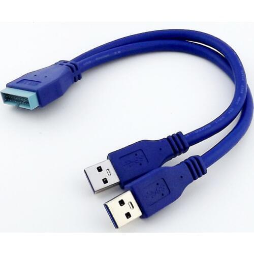 10pcs USB 3.0 A Male 2 Ports to 20 Pin Male Header Motherboard Extension Adapter Cable 25cm