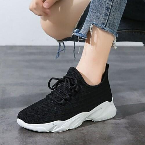 Women Flat Casual Sports Shoes Ladies Breathable Soft Bottom Knitting Walking Shoes Womens Fashion Lightweight Vulcanize Shoes