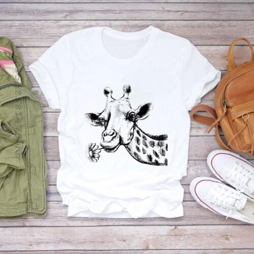 Premium Women Cartoon Giraffe Flower Love Valentine 90s Print Lady T-Shirts Top Womens Graphic T Shirt Ladies Female Tee T-Shirt