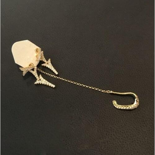 SLJELY Fashion Rock Style 925 Sterling Silver Gold Color Asymmetric Dragon Tail Ear Bone Cuff Cubic Zirconia Earrings for Women