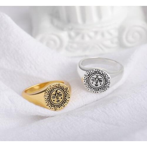 Vintage Sun Face Rings For Women Stainless Steel Gothic Punk Couple Ring Fashion Exaggeration Jewelry Accessories Anillos Mujer