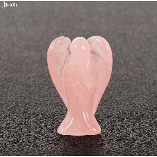 1 pcs Handmade Carved angel statue natural Rose Quartz figurine Semi-Precious healing Craft For love peace home Decor 1.5 inch