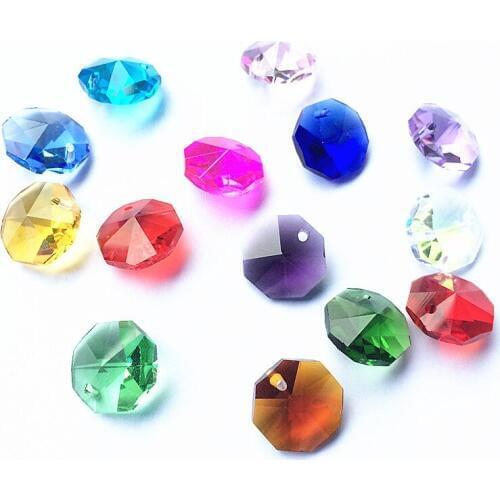 100pcs/lot Mixed Colors 14MM Glass Crystal Chandelier Octagon Beads in One Hole Lighting Accessories DIY Curtain Beads Supplies