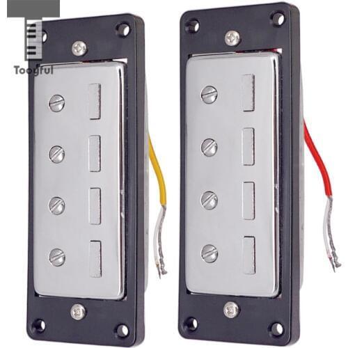 2pcs Plastic Electric Guitar Humbucker Pickups Bridge Neck Set with Black Frame for 4 String Electric Bass Pickups DIY Accessory