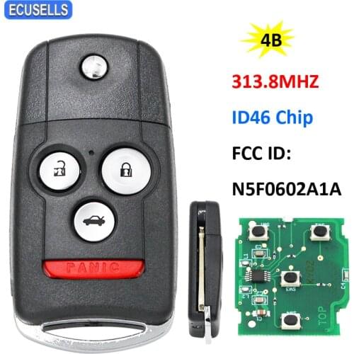 3+1/4 Button Remote Smart Car Key 313.8Mhz ID46 Chip for Acura MDX 2007-2013 RDX 2007-2012 FCC ID: N5F0602A1A with Uncut Blade