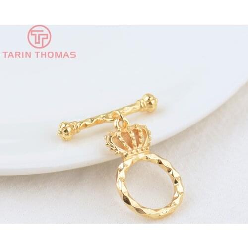 6 Sets O:15x24MM T:25MM 24K Gold Color Plated Brass Crown Bracelet O Toggle Clasps High Quality Diy Jewelry Accessories