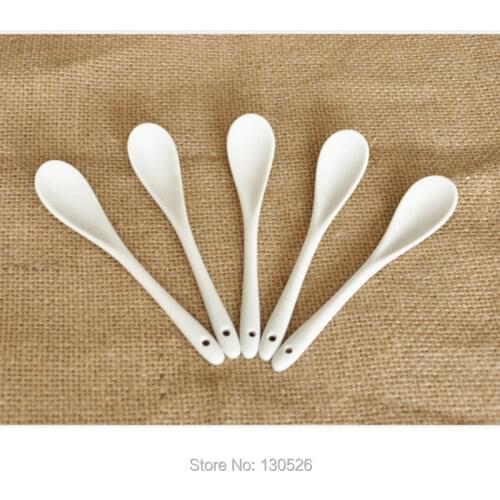 5Pcs High Quality Coffee Spoon Kitchen Supply Ceramic Spoon Pure White Bone China Tableware Tea Small Spoon Porcelain Scoop