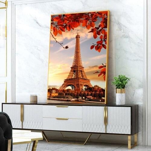 Abstract Oil Painting on Canvas Print Poster Sunshine Eiffel Tower Wall Art Picture for Home Wall Decoration Living Room Cuadros