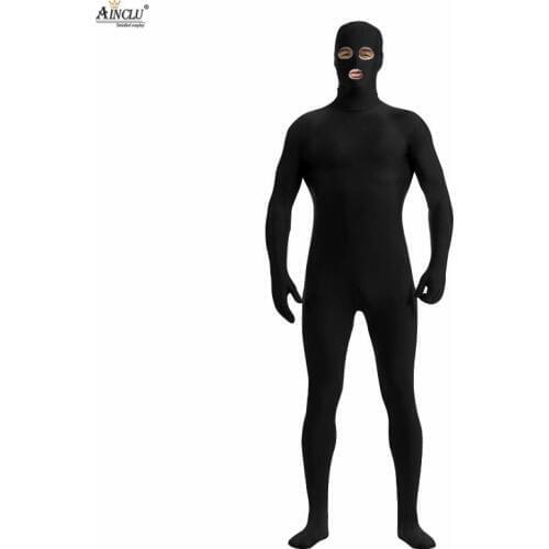 Ainclu Men Spandex Nylon Black Full Body Second Skin Tight Color Custom Skin Suit Open Eyes Mouth Cosplay Costume Zentai