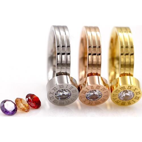 Free Shipping Four Color Cubic Zirconia Interchangeable Rose Gold Colour / Silver Color / Gold Color Stainless Steel Ring