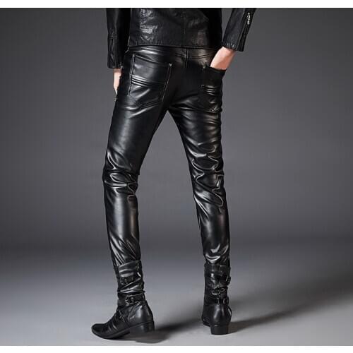 PU Faux Leather Pants For Men Brand Black Fashion Motorcycle Streetwear Punk Hip HOP Bike Trouesr