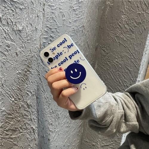 FOXSISTVR Grip Stand Phone Case For iPhone XS Max 12 11Pro Max XR X SE20 7 8Plus Cute Cartoon Smile Back Cover Soft Letter Coque