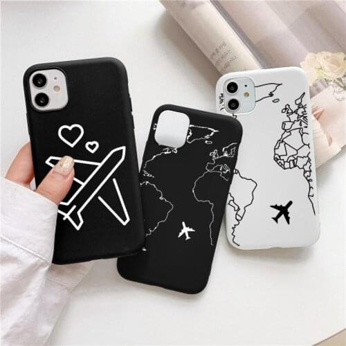 World Map Travel Plane Case For iPhone SE 2020 10 X XR XS MAX 8 7 6 6S Plus 12 Mini 11 Pro Max Cover Matte TPU Silicone Cases