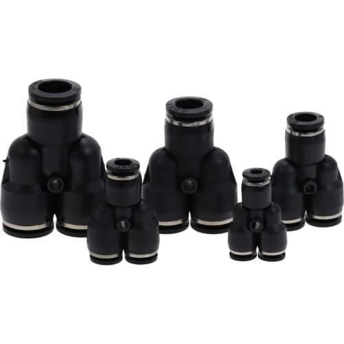 Black 3 Way Port Y Shape Air Pneumatic 4mm To 16mm OD Hose Tube Push In Gas Plastic Pipe Fitting Connectors Quick Fittings