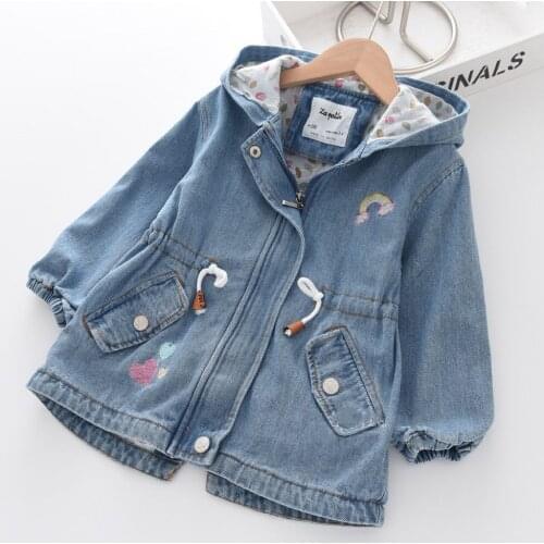 New Autumn Children Jackets Kids Girls Denim Coat Embroidery Toddlers Jackets And Coats Hooded Girls Clothing