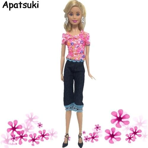 Kids Toy Fashion Colorful Flower Shirt & Pants For Barbie Doll Fashion 1/6 Doll Clothes For 1:6 BJD Doll Accessories