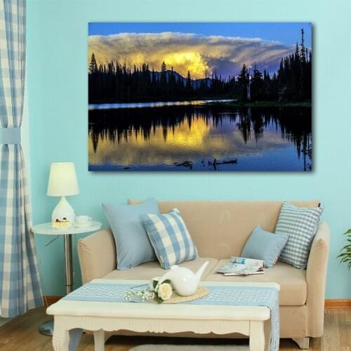 DIY digital painting sky and lake morning forest reflection decoration painting adult hand-painted decompression