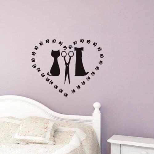 Pet Dog And Cat Wall Stickers Silhouette Heart Wall Decal Nontoxic PVC Wallpaper Grooming Salon Wall Sticker Pet Shop SA480