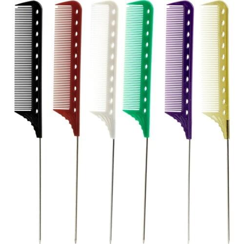 Hair Tail Comb With Stainless Steel Hair Styling Barber Hairdressing Comb Anti Static Hair Salon Comb In 6 Colors