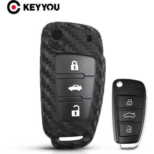 KEYYOU 3 Buttons Carbon Silicone Car Key Case For Audi Sline A3 A5 Q3 Q5 A6 C5 C6 A4 B6 B7 B8 TT 80 S6 Key Protector Cover