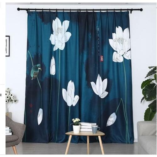 Classic curtain custom finished window retro simple hook shading blue curtains louts curtain