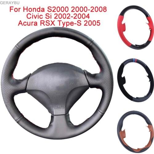 GERAYBU Custom DIY Leather Hand-sewn Car Steering Wheel Cover For Honda S2000 2000-2008 Civic Si 2002-2004 Acura RSX Type-S 2005