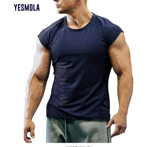 YESMOLA Summer Slim Solid Color Gym Sports T-shirt Muscle Fitness Short Sleeve Classic Tshirts Camisetas Hombre Mens Tshirts