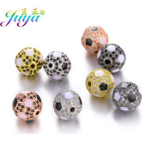 Juya DIY 10mm Copper Beads Supplies Enamel Football Charms Beads 4 Colors Spacer Beads For Natural Stones Beading Jewelry Making