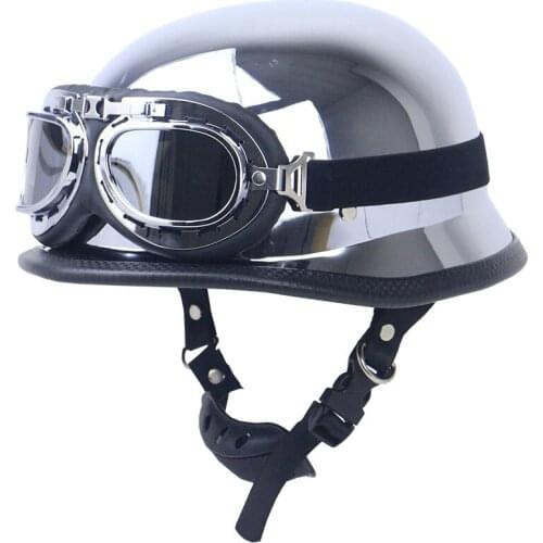 DOT Chrome Silver Mirror Color Motorcycle Helmet German Motorcycle Half Helmet Chopper Biker Pilot Helmet with Free Goggle