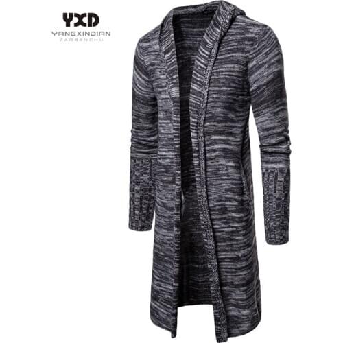 Men Clothes Casual Loose khaki Knitted Long Cardigan Man Coat Mens Sweaters Striped Hooded Pocket Mans Sweater Mens Clothing