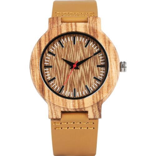 Mens Quartz Wooden Wristwatch Concise Brown Pin Buckle Strap Watch for Teens Elegant Wooden Watches Diameter 40cm