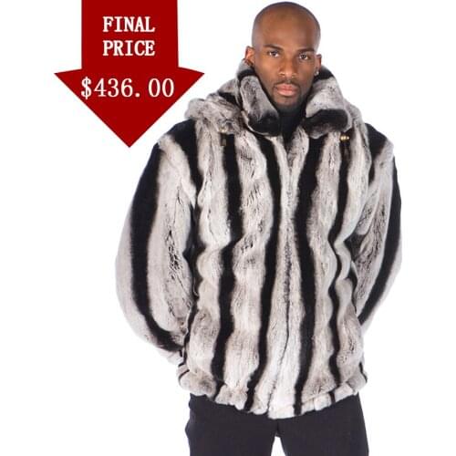 Mens Fur Coat Rex Rabbit Fur Jacket Detachable Hood Overcoat Chinchilla Colored Coats Top Selling